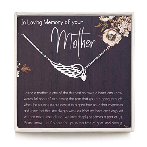 RareLove Memorial Gifts for Loss of Mother Angel Wing Necklace | Sterling Silver Heart Pendant Necklace Sorry for Your Loss Sympathy Gifts Bereavement Condolence Remembrance Gift