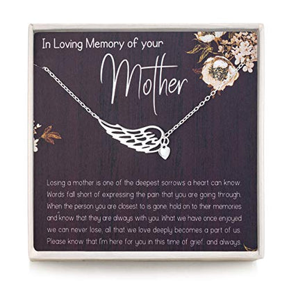 RareLove Memorial Gifts for Loss of Mother Angel Wing Necklace | Sterling Silver Heart Pendant Necklace Sorry for Your Loss Sympathy Gifts Bereavement Condolence Remembrance Gift