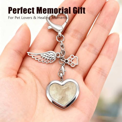 Pet Loss Sympathy Gift for Dog or Cat Owners, Heart Fur Memorial Keychain, Stainless Steel & Glass Keepsake Locket, Emotional Pet Remembrance Keyring for Daily Carry or Bag Charm