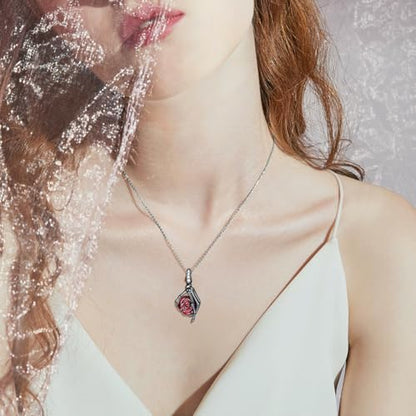 PELOVNY Urn Necklaces for Ashes of Loved Ones 925 Sterling Silver Personalized Heart Locket Urn Necklace Cremation Keepsake Memorial Jewelry Gifts for Women Men - color: Skull Rose Urn
