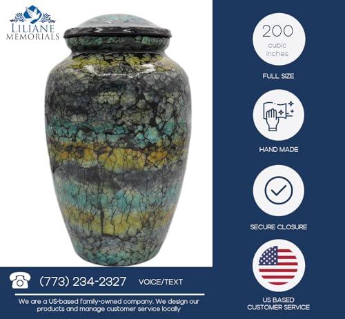 Mosaic Glass Cremation Urn Dark Blue - Hand Made Funeral Urn for Human Ashes - Large Adult Size - Burial Urn Capacity 200 cu in - color: Dark