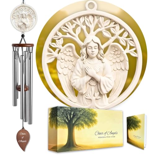 Angel Memorial Wind Chimes for Loss of Loved One with Sympathy Card & Journal | Angel windchimes in Memory of a Loved one | Sympathy Gifts for Loss of Mother/Dad/Husband | Bereavement Gifts | 34"