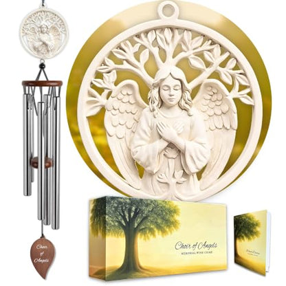 Angel Memorial Wind Chimes for Loss of Loved One with Sympathy Card & Journal | Angel windchimes in Memory of a Loved one | Sympathy Gifts for Loss of Mother/Dad/Husband | Bereavement Gifts | 34"