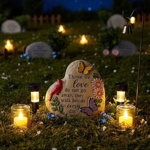 Memorial Garden Stone Cardinal Sympathy Gifts with Butterfly Flowers
