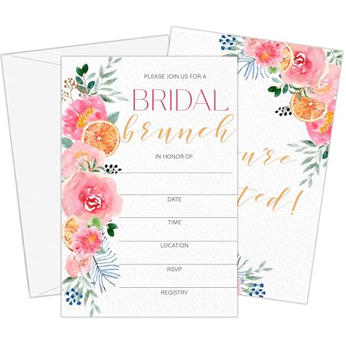 Citrus Bridal Brunch Invitations | Lemon Bridal Shower Invite Cards, 4x6 Set of 25 Spring Floral Orange Lemon Theme Wedding Invitations with Envelopes-A08 - style: citrus lemon