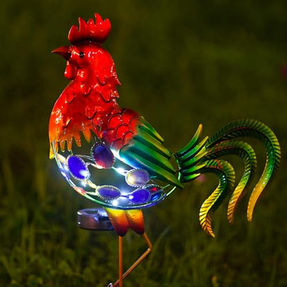 GDF 20" Chicken Decor - Outdoor Rooster Decor Solar Lights -Metal Rooster Garden Decorations for Yard Pathway Lawn Patio Courtyard for Her/Him (Updated)