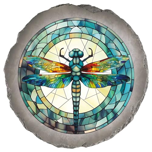 Magnolia Garden 10-Inch Stained Glass Dragonfly Decorative Stepping Stone – Jewel Toned Resin Garden Walkway Tile – Tiffany Style Mosaic Outdoor Accent - size: 10 x 10 x 0.63, style: Dragonfly