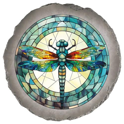 Magnolia Garden 10-Inch Stained Glass Dragonfly Decorative Stepping Stone – Jewel Toned Resin Garden Walkway Tile – Tiffany Style Mosaic Outdoor Accent - size: 10 x 10 x 0.63, style: Dragonfly