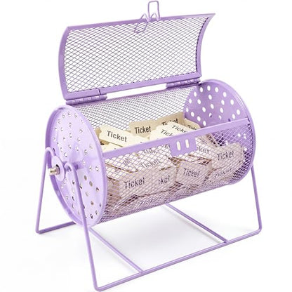 Teenyyou Raffle Drum Holds 600 Tickets, Metal Ticket Wheel Spinner with Stand, Raffle Tickets Cage for Games Events, Parties, School Drawings(Integrated Rotary,Light Purple,7.09" X 4.72", Small) - color: Light Purple, size: 7.09" X 4.72", Small, style: In