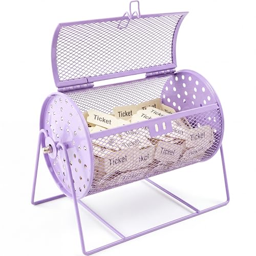 Teenyyou Raffle Drum Holds 600 Tickets, Metal Ticket Wheel Spinner with Stand, Raffle Tickets Cage for Games Events, Parties, School Drawings(Integrated Rotary,Light Purple,7.09" X 4.72", Small) - color: Light Purple, size: 7.09" X 4.72", Small, style: In