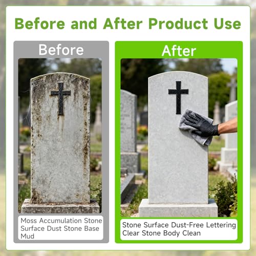 9 PCS Headstone Cleaner Gravestone Cleaning Kit for Granite and Stone Daily Cleaner Includes Brush, Dust Brush, Crevice Brushes, Gloves, Scraper, Sponge, Cloth, Headston Cleaning Solution, Storage Bag