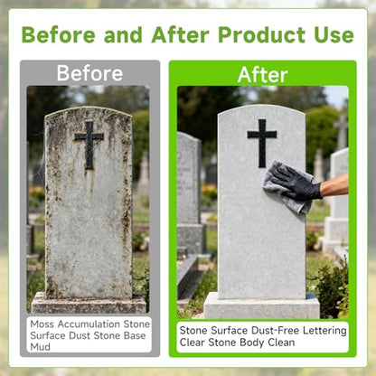 9 PCS Headstone Cleaner Gravestone Cleaning Kit for Granite and Stone Daily Cleaner Includes Brush, Dust Brush, Crevice Brushes, Gloves, Scraper, Sponge, Cloth, Headston Cleaning Solution, Storage Bag