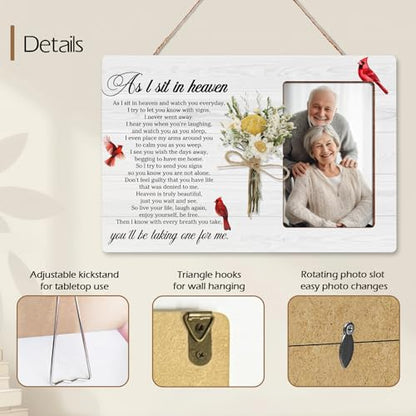 Memorial Bereavement Floral Wooden Picture Frame Gifts for Loss of Loved One, As I Sit In Heaven Cardinal Gifts, Fits 4x6 Photo Frame - color: White-heaven