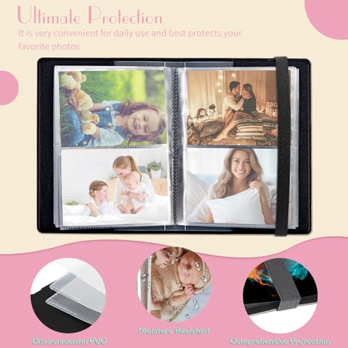 Photo Album 4x6 Photos - 60 Photos Capacity PU Leather Cover Photo Album with Strong Elastic Band, Portable Picture Album for Family Wedding Wedding Anniversary, Bright Blue Basketball - color: Bright Blue Basketball