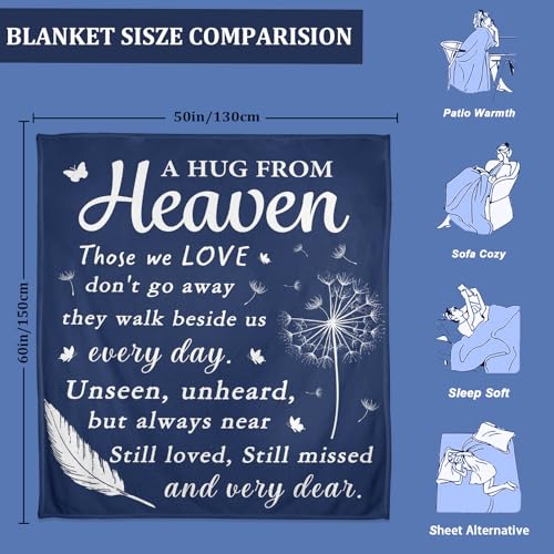 Memorial Sympathy Gifts for Loss of Loved One - Hugs from Heaven Flannel Blanket, in Memory of Loved One Gifts, Condolence Bereavement Remembrance Gifts for Loss of Mom Dad Grandma Grandpa 60''x50'' - size: 60"L x 50"W
