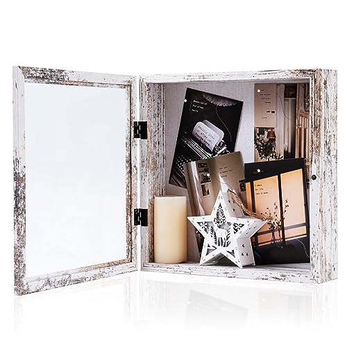Muzilife 11x11 Shadow Box Picture Frame, 2.16 Deep, Real Glass, Rustic White - color: Rustic White, size: 11x11