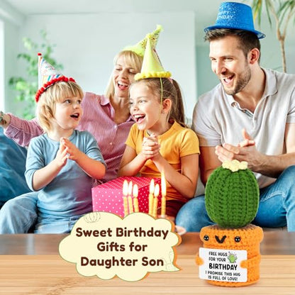 Agantree art Unique Birthday for Women Men Sister Friends Coworker Boss Happy Birthday Free Hug Cactus Decoration for Her Him Son Daughter Wife Husband, 20 30 40 50th Present for Mom Dad Grandma - style: Birthday