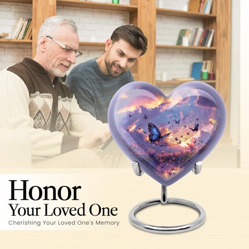 Twilight Butterflies Heart Urn for Human Ashes - color: Butterfly, size: 10 Inch + 3 Inch - Pack of 5