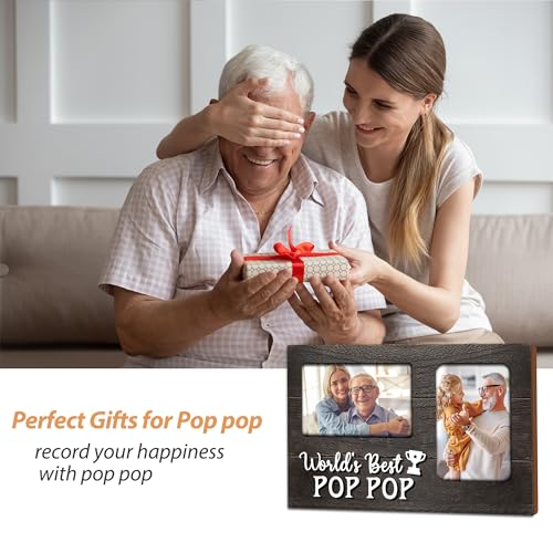 Christmas Pop Pop Gifts, Poppop Gifts from Grandson 3D Photo Frame Hold 4x6 Inches Two Photos, World's Best Pop Gift Gag Birthday Gift for Him from Granddaughter on Father's Day Grandparents Day - color: Poppop