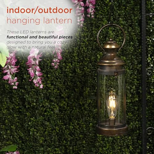 Alpine Corporation ILT102HH-S-GD Gold Metal & Glass Lantern with Warm White LED Light, LED Patio Light, 17" H, Small, Gold - style: 19" H - Gold Metal and Glass w/ Light