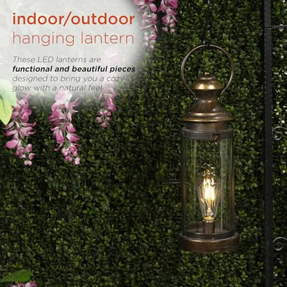 Alpine Corporation ILT102HH-S-GD Gold Metal & Glass Lantern with Warm White LED Light, LED Patio Light, 17" H, Small, Gold - style: 19" H - Gold Metal and Glass w/ Light