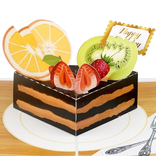 iGifts And Cards Birthday Cake 3D Pop-Up Card – Sweet Celebration 6"x8" | Layered Cake Slice with Fork, Belated Greeting, Gender Neutral, Family, Friend, Keepsake Present, With Envelope & Notecard - color: Chocolate Cake
