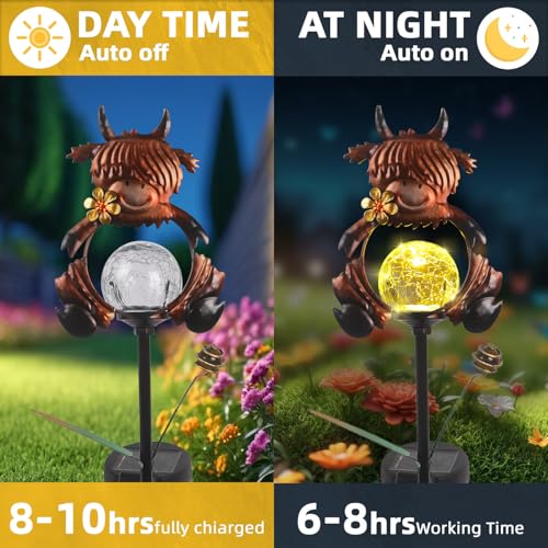 2 Pack Solar Highland Cow Garden Stake Lights for Outside Waterproof - color: Brown-2 Pack