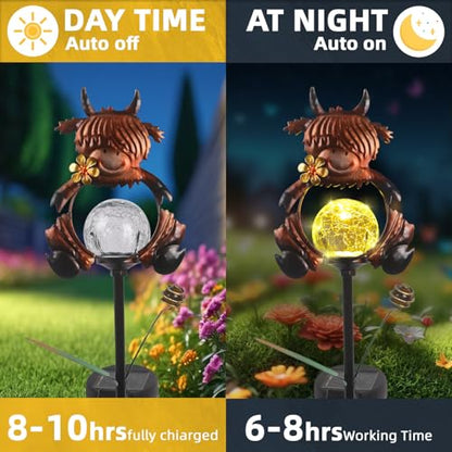 2 Pack Solar Highland Cow Garden Stake Lights for Outside Waterproof - color: Brown-2 Pack