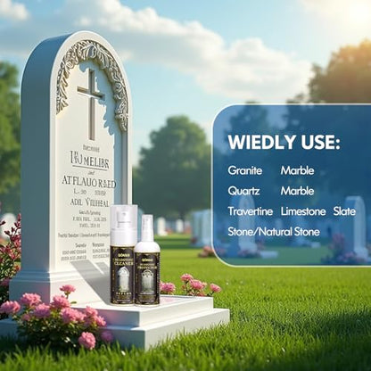 Headstone & Gravestone Cleaner for Memorials – Safe for Granite & Stone, Non-Acid Formula Gently Removes Dirt & Organic Stains (10.14 fl oz)