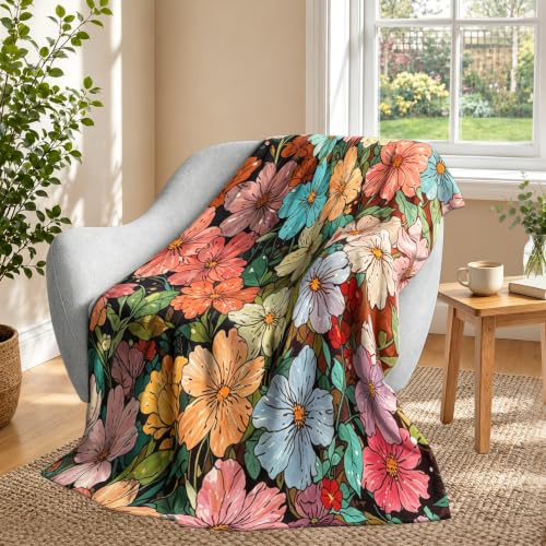 Colorful Flowers Fleece Throw Blanket, Flannel Blankets for Couch 50"×60" - color: Colorful Flowers