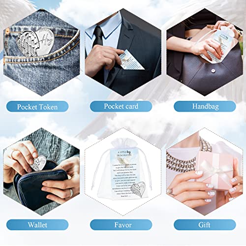 Inbagi 100 Sets Memorial Angel Sign Coins Set Funeral Pocket Token Heart Pocket Hug Coins Poem Cards Organza Gift Bags Celebration of Life Favors Funeral Memorial Gifts for Guest Family Church