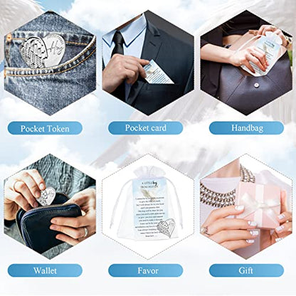 Inbagi 100 Sets Memorial Angel Sign Coins Set Funeral Pocket Token Heart Pocket Hug Coins Poem Cards Organza Gift Bags Celebration of Life Favors Funeral Memorial Gifts for Guest Family Church