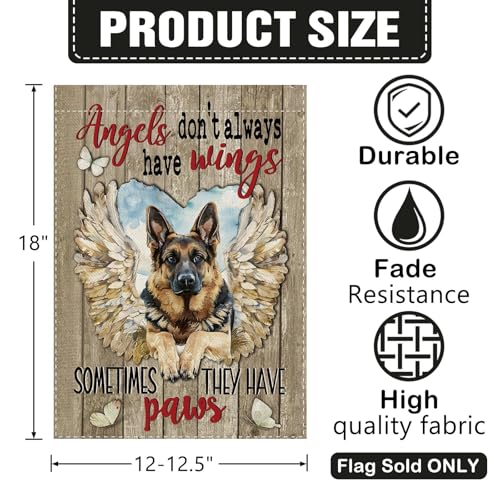 Dyrenson Memorial German Shepherd Dog Garden Flag, Angels Don't Always Have - color: German Shepherd Dog, size: 12" x 18"