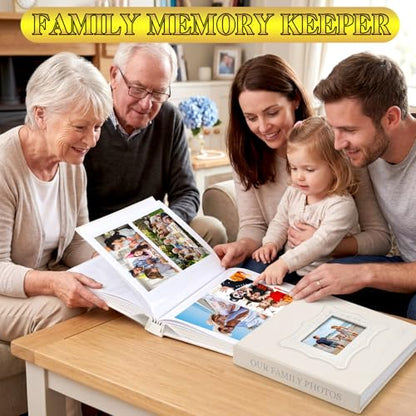 Dunzoom Our Family Photo Album 200 Pcs 4x6 Inch Leather Wedding Anniversary Album with Front Window Double Heart Design Couple Gifts - style: Our Family Photos