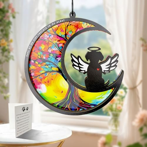 Dog Memorial Suncatcher,Pet Remembrance Gift with Sympathy Card,Tree of Life DIY Ornament for Loss of Dog(Angelic Halo) - color: Angel Halo