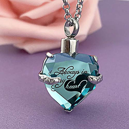 YOUFENG Urn Necklaces for Ashes Always in My Heart Heart Cremation Jewelry Memorial Pendant Birthstone Necklace - style: March URN
