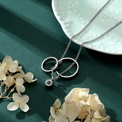 Daisy Cremation Jewelry Necklaces Stainless Steel Circle of Life Eternity Urn Necklaces for Ashes Memorial Keepsake Daisy Pendant for Women Men Gifts With Funnel Kit & Bag - color: Customize