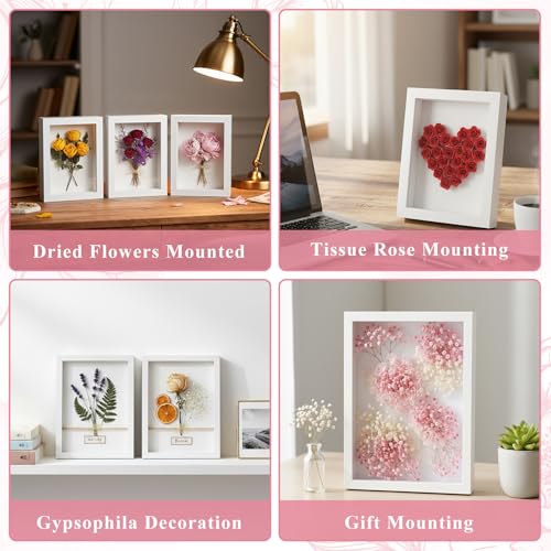 8 Pcs Shadow Box Frame, 4 x 6 Inch 3D Shadow Boxes Display Cases 1.2in Depth Picture Frame Case Wood Memory Display Cases for Dried Flowers DIY Craft Memorabilia Medals Photos(White) - color: White