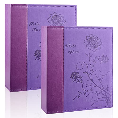 Photo Album 8x10 2 Packs Clear Pages Pockets Leathe Cover Slip Slide in Photo Album Each Holds 50 Vertical 8x10 Photos Picture Book for Wedding Family (Purple) - color: Purple, size: 50 Pockets/2PK