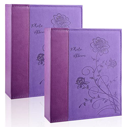 Photo Album 8x10 2 Packs Clear Pages Pockets Leathe Cover Slip Slide in Photo Album Each Holds 50 Vertical 8x10 Photos Picture Book for Wedding Family (Purple) - color: Purple, size: 50 Pockets/2PK