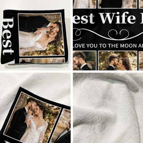 Newcos Customized Picture and Text Blankets Personalized 9 Photos Best Wife Ever Throw Blankets for Adult Father Mother Custom Gift Blanket for Birthday Christmas Valentines Meaningful Day - color: Pattern 11