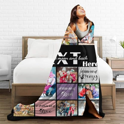 Birthday Gift for Mom Personalized 10 Pictures Throw Blanket Using Own Photos & Text Custom Soft Flannel Fleece Blanket for Adult Mom Grandma Family on Mother's Day Anniversary Christmas - color: Style 34