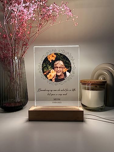 MIRROR MANIA Custom Personalized Photo LED Wood Stand Night Light Up Table Lamp in Loving Memory Loved R.I.P Remembrance Loss Sympathy Bereavement Memorial Table Sign Gift