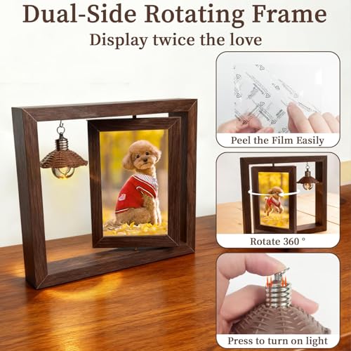 Pet Memorial Gifts for Dogs, Rotating Wooden Picture Frame for 4x6 Photo with Paw Print Kit Fur Jar Photo Album Bracelet Loss of Dog Sympathy Gift