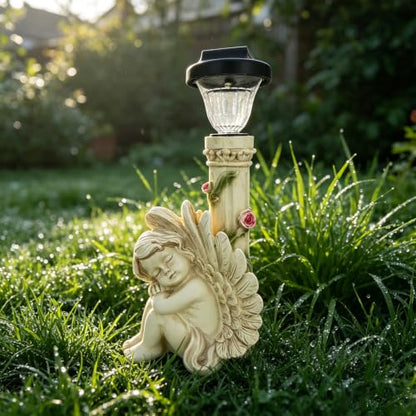 Angel Statue with Solar Light,White 12.9IN - color: Streetlight Angel