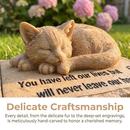 Cat Memorial Stones Grave Markers with A Sleeping Cat Statue on The Top - Cat Garden Stones Grave Stones Cemetery Markers Sympathy Cat Memorial Gifts Loss Gifts Outdoors, 8.5"x7"x3.5"