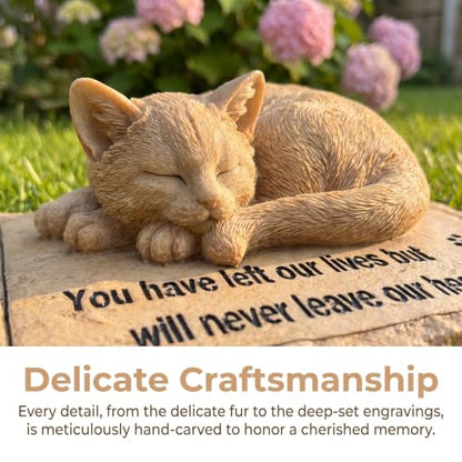 Cat Memorial Stones Grave Markers with A Sleeping Cat Statue on The Top - Cat Garden Stones Grave Stones Cemetery Markers Sympathy Cat Memorial Gifts Loss Gifts Outdoors, 8.5"x7"x3.5"