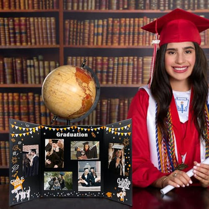 GMFrames Graduation Trifold Poster Board Picture Display Boards 2026 Grad Party Decorations Multiple Photo Table Display for Senior High School, College and University