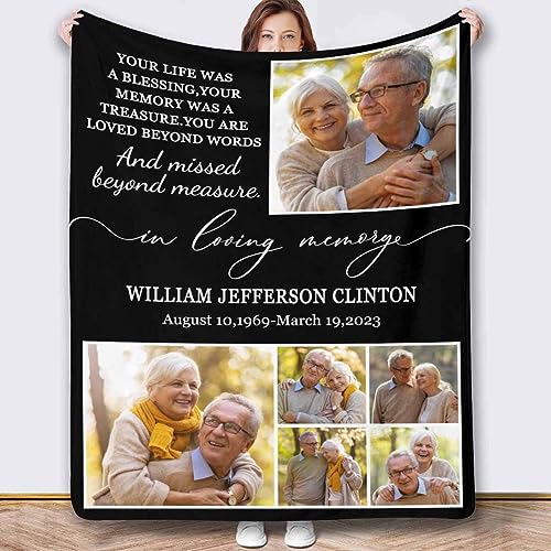 Custom Blanket for Mom in Heaven Personalized Memory Treasure Memorial Throw Blanket with Picture Customized Loss Gift for Loved One Son, Daughter, Grandma, Grandpa, Dog, Cat 30x40 - color: Pattern 07