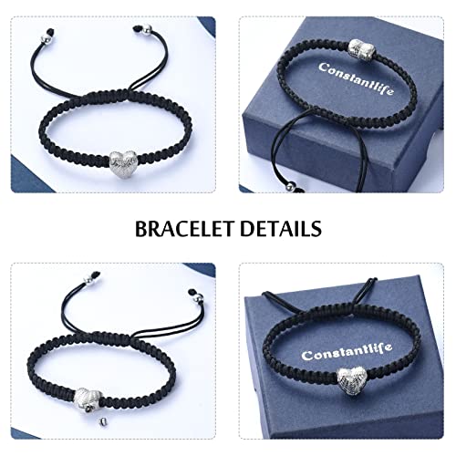 constantlife Heart Shape Urn Bracelet for Ashes Black Braided Rope Adjustable Bangle Cremation Jewelry Keepsake Memorial Gift for Women - color: Silver